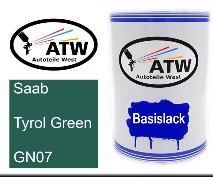 Saab, Tyrol Green, GN07: 500ml Lackdose, von ATW Autoteile West.